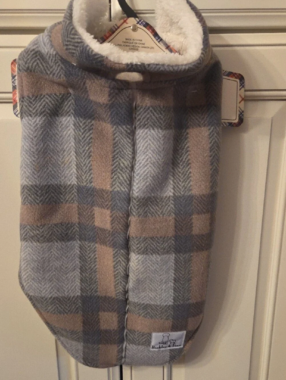 Plaid Sherpa-Lined Dog Vest - Gray & Brown
